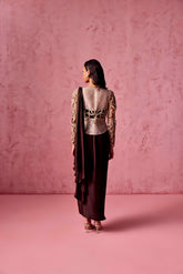 BROWN DRAPE DRESS ABSTRACT DORI JACKET